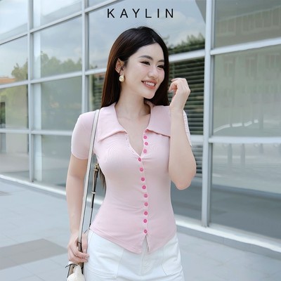 Áo thun KAYLIN cổ sơ mi phối nút chất vải thun cotton co giãn phong cách thanh lịch - N2314
