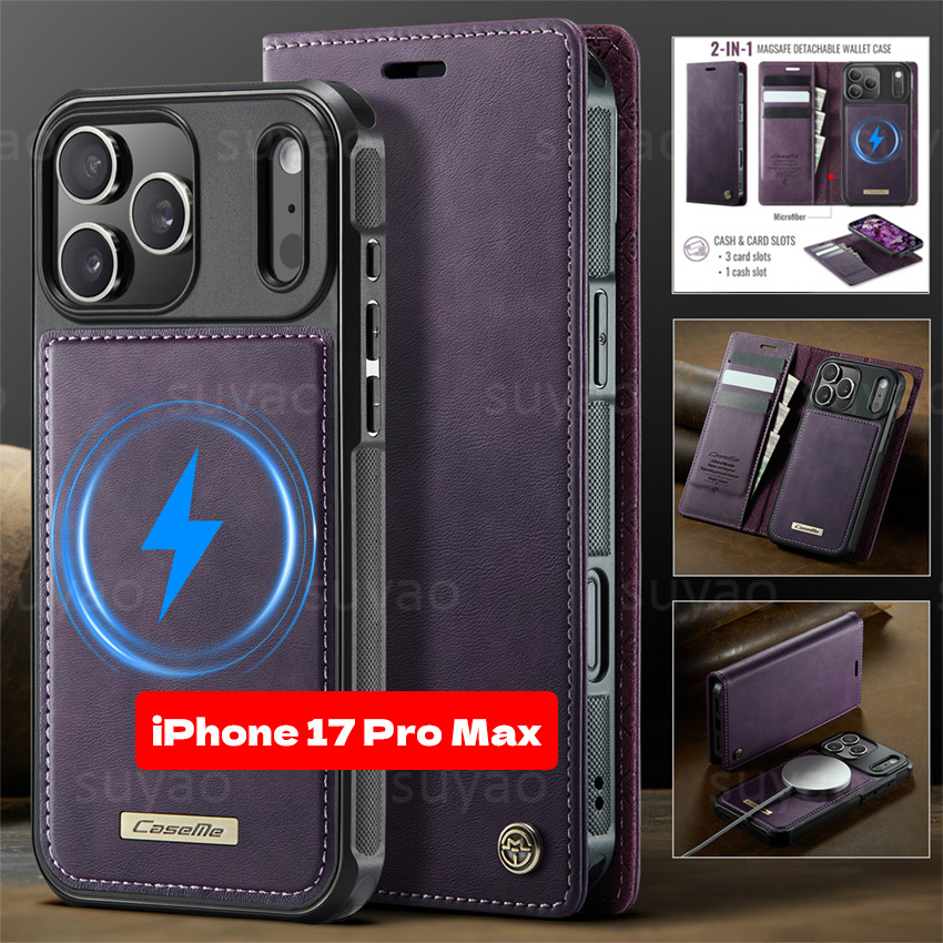 Ốp điện thoại da có thể tháo rời 2 trong 1 từ tính cho iPhone 17 Pro Max ProMax Air 16 15 14 13 Plus