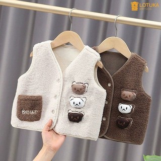 Áo Gile Lông Cừu Có Túi Đính Gấu Ấm Áp Mềm Mịn LOTUKA Cho Bé Trai Bé Gái, Quần Áo Trẻ Em 3-12kg