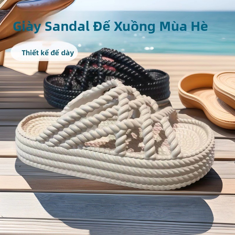 504-1 Giày La Mã đi biển đế dày giả dệt phẳng
