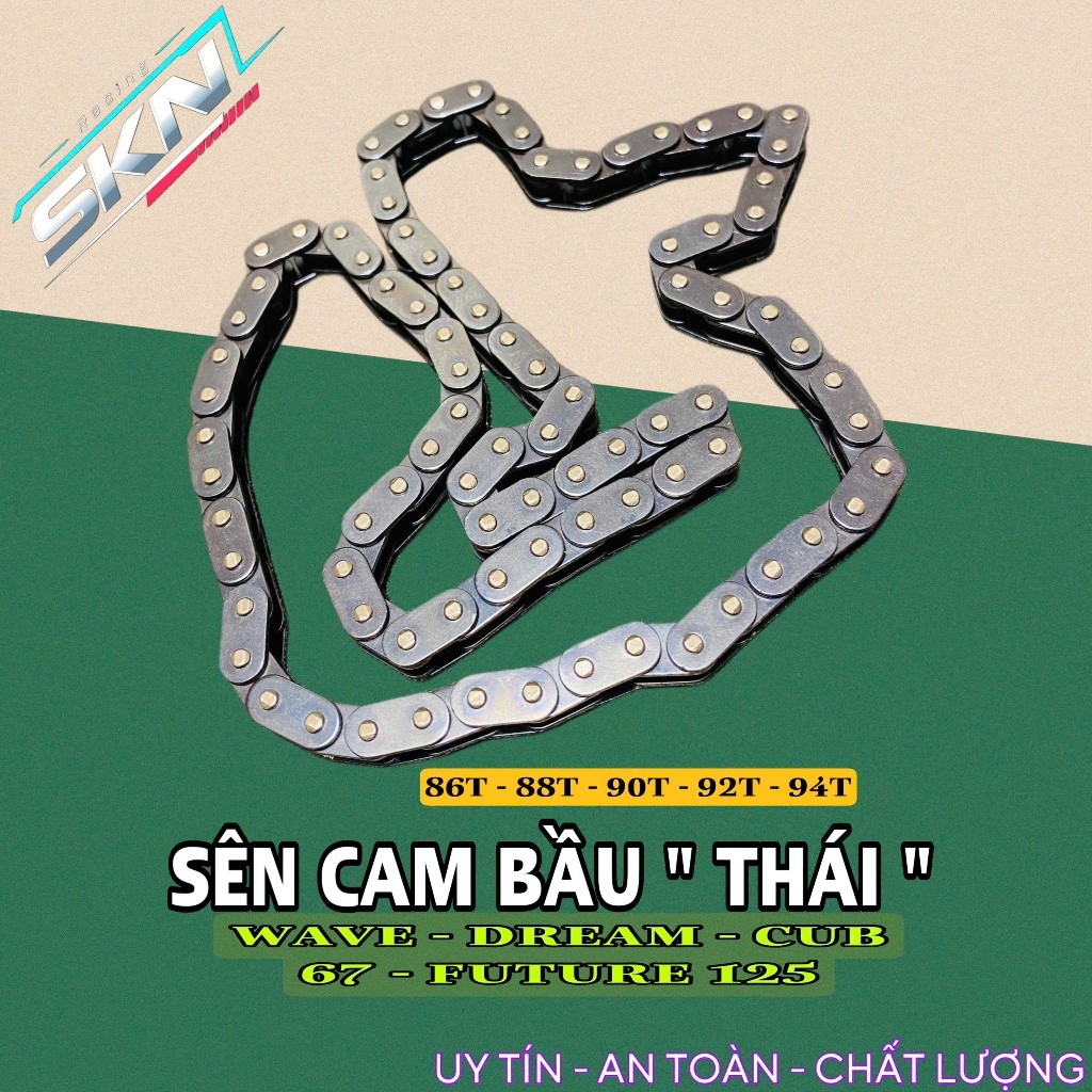 Sên cam bầu thái cho xe Wave 100, Wave 110, Dream, Cub, 67, Future 125 thép đen mắt liền >>
