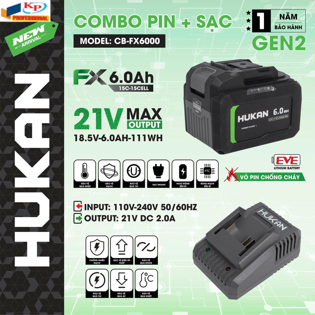 Pin Máy Khoan 15cell - Dòng xã cao  HUKAN CB- FX6000  , Dung Lượng 6Ah Kim phát  HUKAN