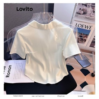 Lovito Áo thun giản dị thêu trơn cho nữ LNE51076 (Nhiều màu)