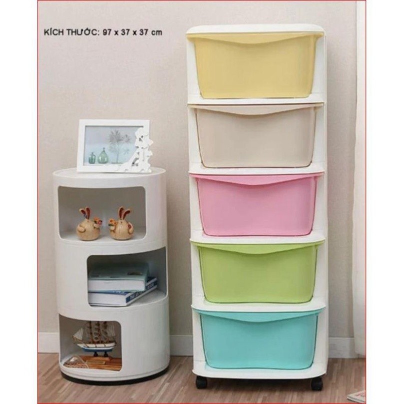 Tủ nhựa lắp ghép  Tủ nhựa quần áo trẻ em ngăn kéo 5 tầng có bánh xe dễ dàng di chuyển