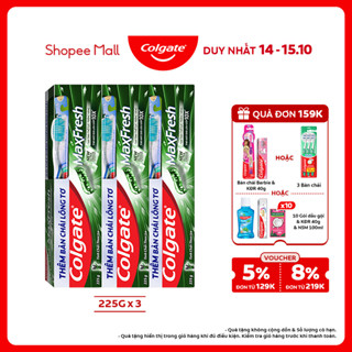 Bộ 3 Kem đánh răng Colgate Maxfresh Bamboo Charcoal 225g/tuýp tặng bàn chải