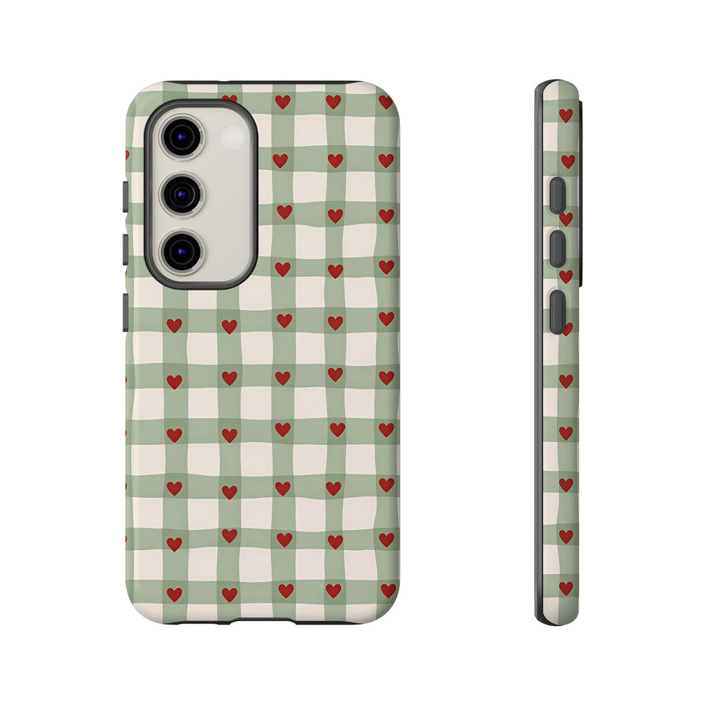 Ốp điện thoại hình trái tim đỏ Vichy Grid Gingham màu trắng xanh lá cây Samsung Galaxy S26 S25 S24 S