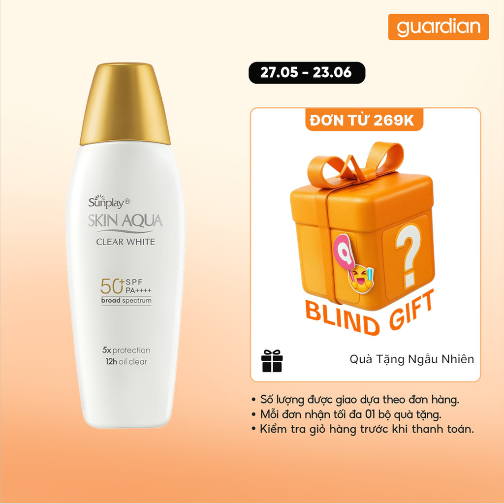 Sữa Chống Nắng Hỗ Trợ Dưỡng Da Trắng Mịn Sunplay Skin Aqua Clear White Spf50+ Pa++++ Guardian 55gr