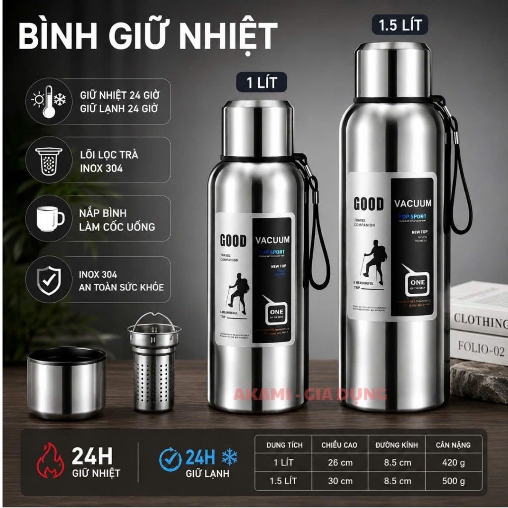 Bình giữ nhiệt inox 316 dung tích 1lit, 1.5lit ,2lít bình nước giữ nhiệt