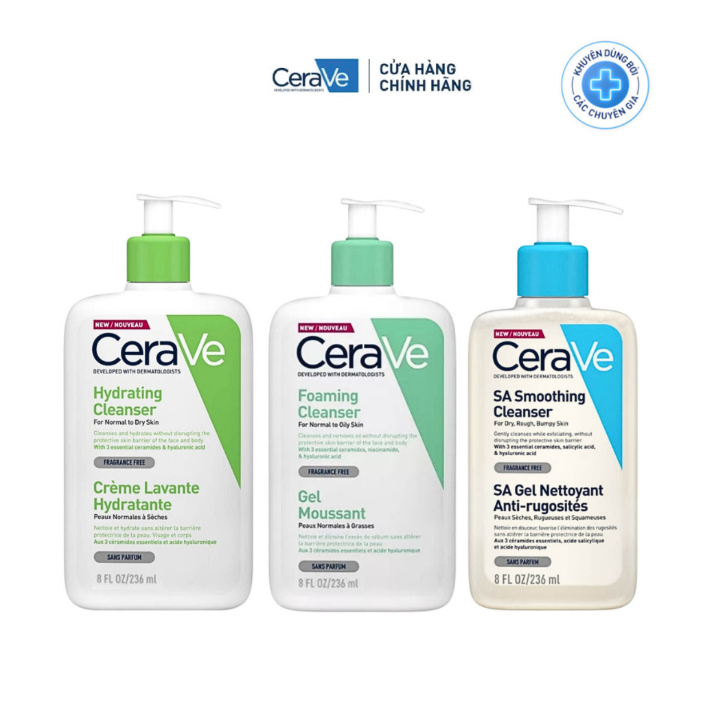 Sữa Rửa Mặt CeraVe Foaming Cleanser 236ml Chính Hãng Cho Da Dầu, Da Khô, Nhạy Cảm 236ml