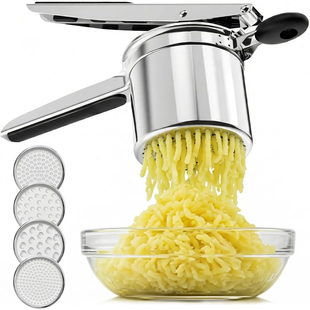 Máy xay & nghiền khoai tây lớn 4 trong 1, Máy nghiền khoai tây bằng thép không gỉ hạng nặng với 4 đĩ