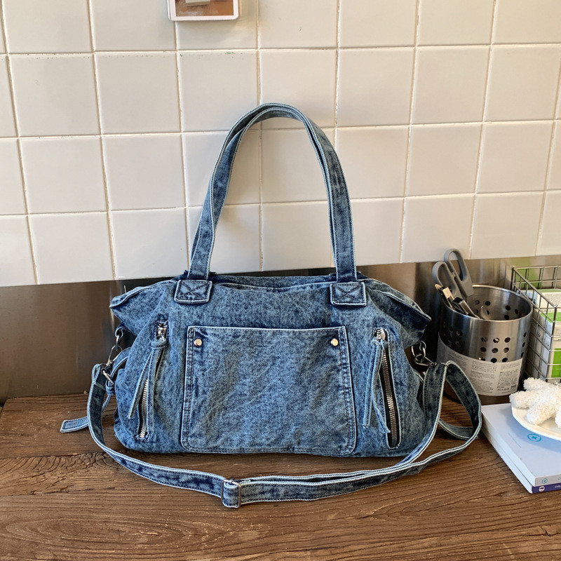 New motorcycle bag, large capacity, washable denim bag, stylish crossbody bag