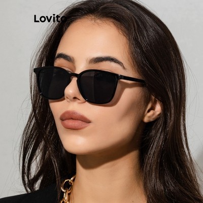 Kính râm Lovito màu trơn cơ bản phong cách thường ngày cho nữ LNA32293 (Đen)
