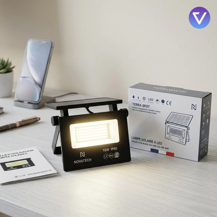 Đèn pha Led năng lượng mặt trời Novatech ( Pháp ), 10W chống nước IP65, liền Panel