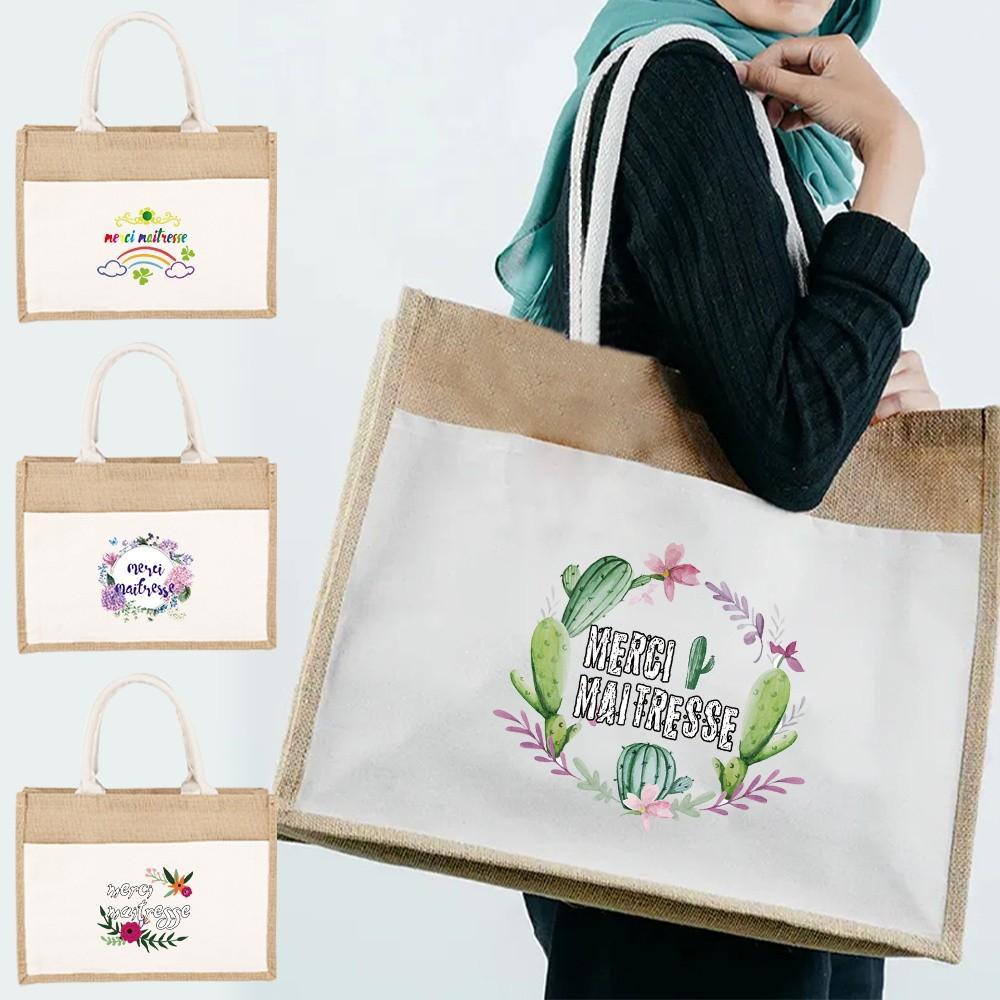Jute Bag Handbag Linen Shoulder Bag Midsummer 2023 Sacks Jute Imitation Sacks Linen Bags Women Shopp