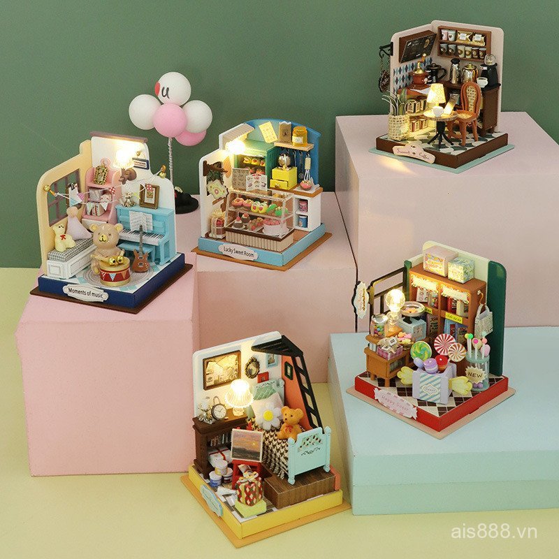 SAHN [Cash commodity and quick delivery]Tu Jian Coffee Wood Handicrafts diy Miniature house building