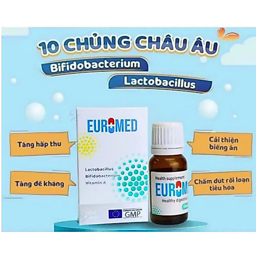 men uống EUROMED giúp bổ sung lợi khuẩn, hạn chế rối loạn tiêu hoá , táo bón ở trẻ