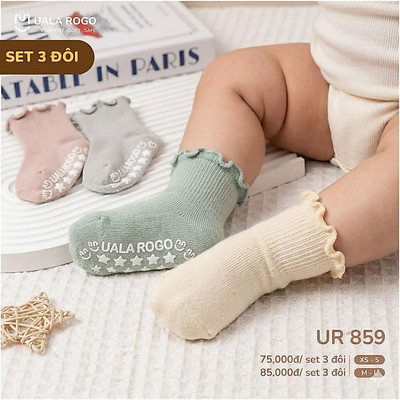 Tất chống trượt cho bé Ualarogo vải Cotton lớp ma sát ở bàn chân an toàn giữ ấm 859
