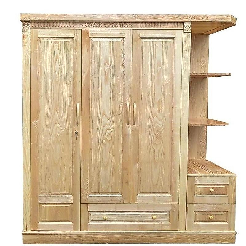 Tủ Quần Áo Gỗ Sồi Có Kệ Trang Trí 1m8 , Tủ Quần Áo Gỗ Sồi 3 Cánh Có Kệ Góc .