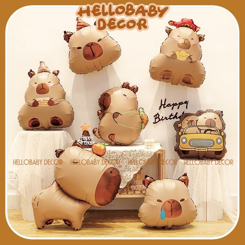 Bóng hình Capybara trang trí sinh nhật cho bé - dây chữ Happy Birthday Capybara
