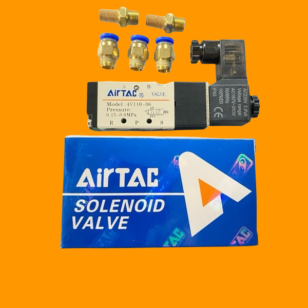 Van điện từ 4V110-06 ( van 5 cửa, 2 vị trí, 1 đầu coil điện, ren 9,6mm ) dùng để điều khiển xylanh k