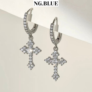  Khuyên tai hình chữ thập đính đá nam nữ đẹp bạc S925 sang trọng không gỉ hoa tai nụ thời trang hiphop hàn quốc 