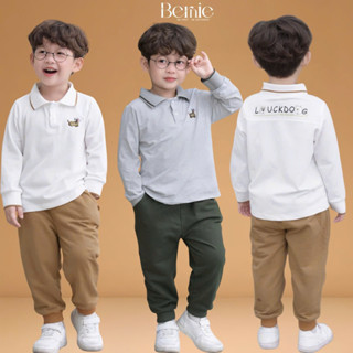  Set bộ polo dài tay áo polo họa tiết thêu cún quần dài bo chun cho bé trai 1 đến 7T BERNIE H0525B06 