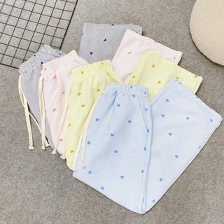  Quần bigsize nữ dáng suông lưng chun co giãn thoải mái vải linen thoáng mát họa tiết tim dễ thương 50-92kg-Q566 