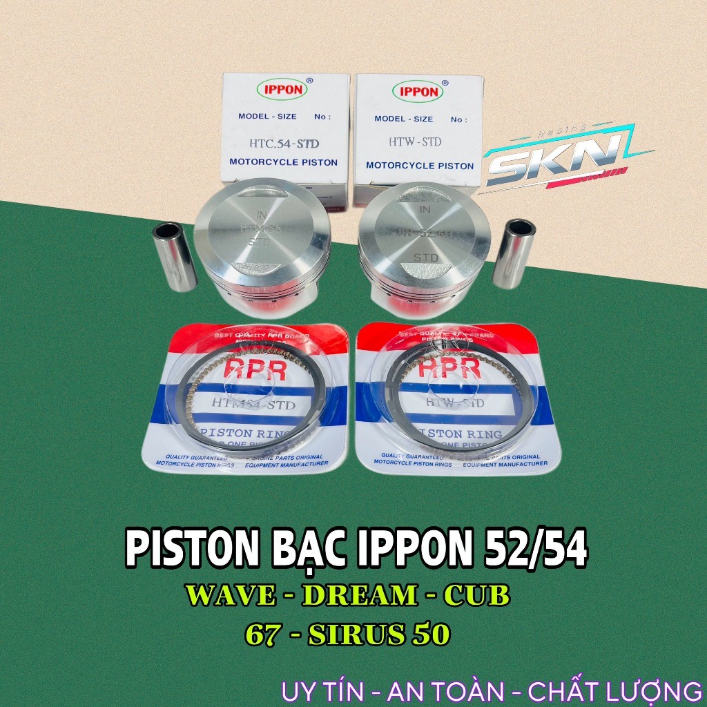 Piston bạc IPPON racing trái 52mm 54mm ắc 13 đầu cao >>