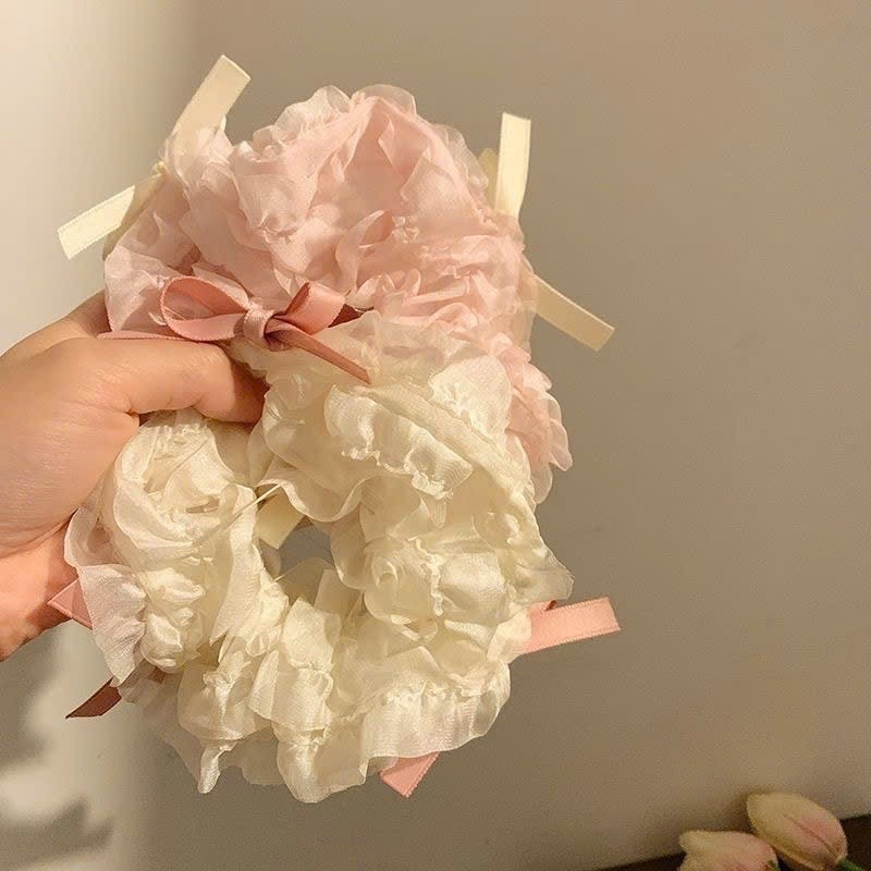 Dây Buộc Tóc Scrunchies Vải Lụa Ren Nhiều Lớp Đính Nơ Dễ Thương DC6 ksgm