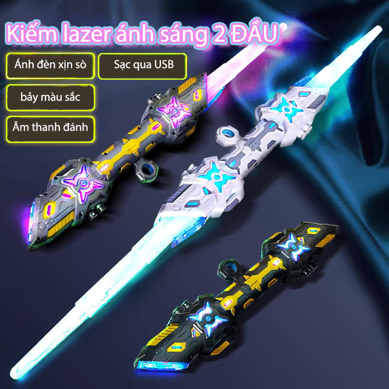 Kiếm lazer ánh sáng 2 ĐẦU,Sấm Sét 7 màu sắc,Đầu Xoay 360 Độ,Kiếm ánh sáng đồ chơi trẻ em