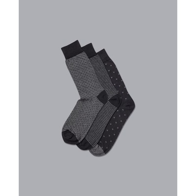 CHARLES TYRWHITT - Set 3 đôi vớ cổ cao nam Cotton_ACK0260-KGY