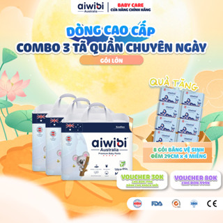 [Combo 3] Tã/Bỉm Quần Cao Cấp Aiwibi Light Feather Cho Bé Siêu Thấm Hút, Chống Tràn - Gói Lớn M/L/XL/XXL/XXXL
