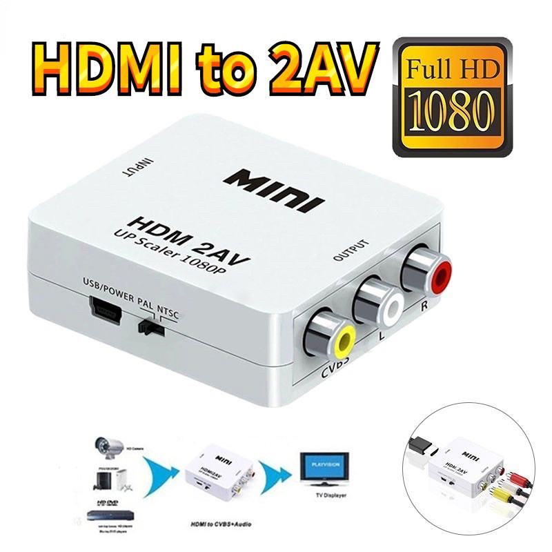 HD01 Bộ Chuyển Đổi HDMI sang AV (Video+Audio) màu trắng Mini HDMI2AV, HDMI to RCA Full HD 1080p