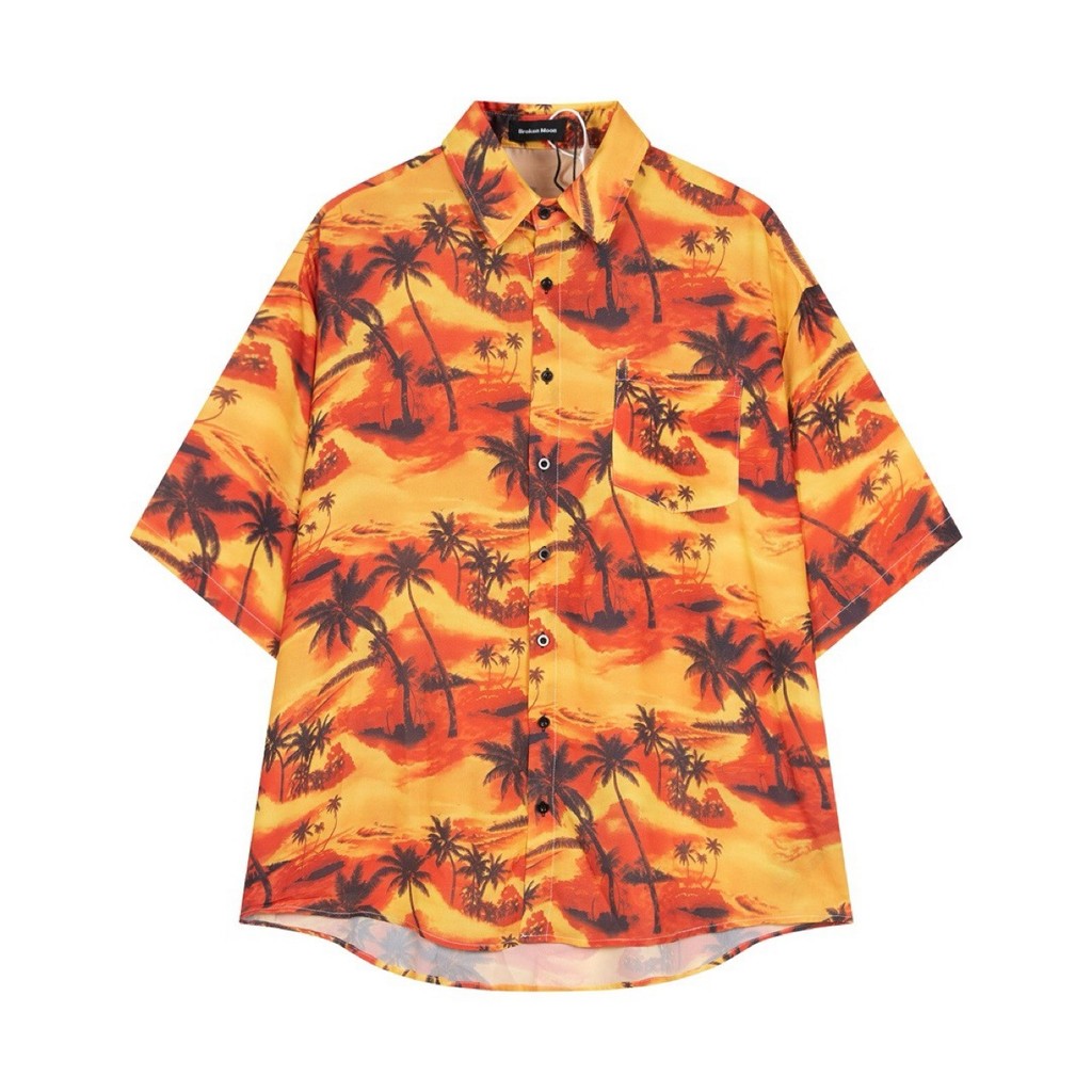 CHTT Paris-style island brown coconut tree Hawaiian shirt set with beach shorts and loose jacket, un