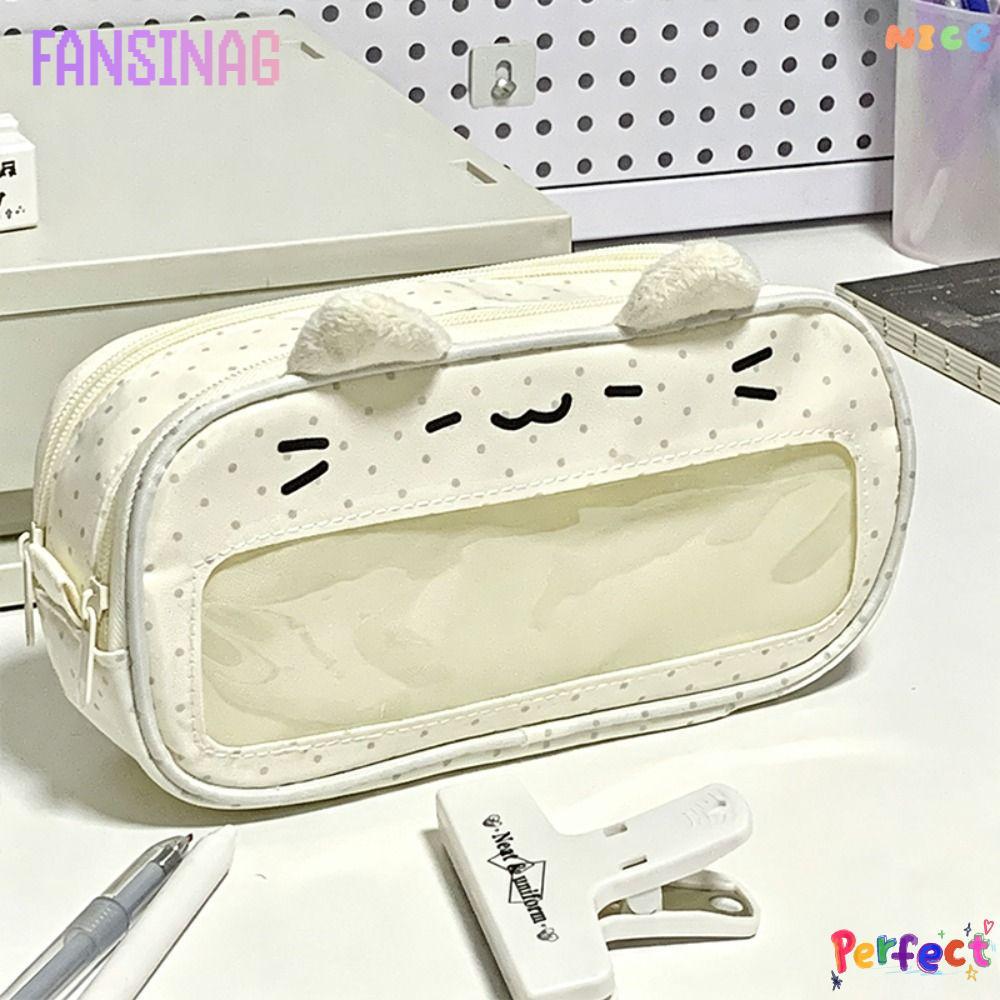 Bút chì FANSINAG, có cửa sổ trưng bày Ita Túi đựng bút chì hai lớp, Túi đựng bút cầm tay dung tích l
