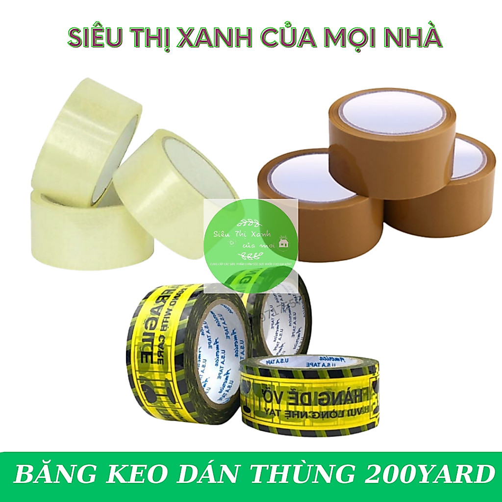 (Combo 3 cuộn) băng keo đóng hàng 200yard, băng dính niêm phong, băng keo hàng dễ vỡ 100yard