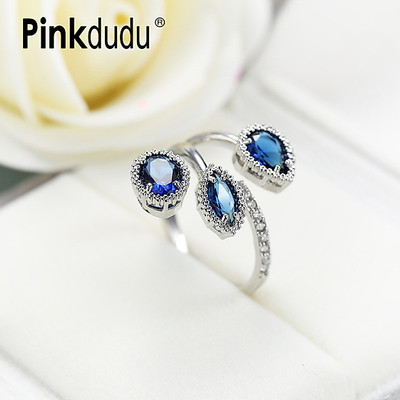 Pinkdudu Giọt nước mới Nhẫn Zircon màu xanh Tính cách Cá tính Nhẫn đồng thanh lịch Món quà trang sức cho phụ nữ PD1707