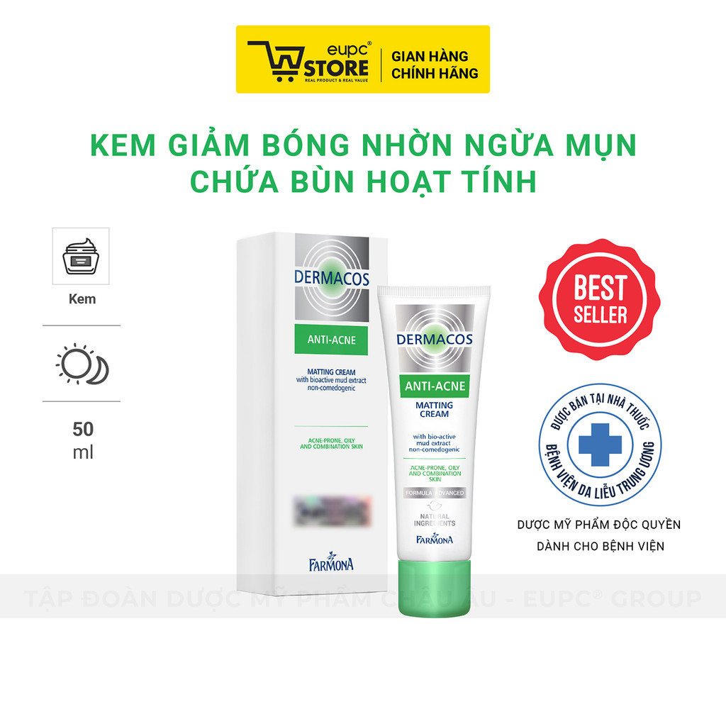 Kem Giảm Bóng Nhờn Giảm Mụn Chứa Bùn Hoạt Tính Farmona Dermacos Anti-Acne 50ml Cho Da Hỗn Hợp, Da Dầ