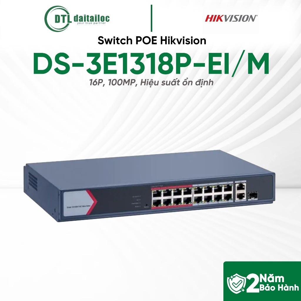 Switch POE Hikvision DS-3E1318P-EI/M 16P, 100MP | Chính Hãng | Bảo Hành 24 Tháng