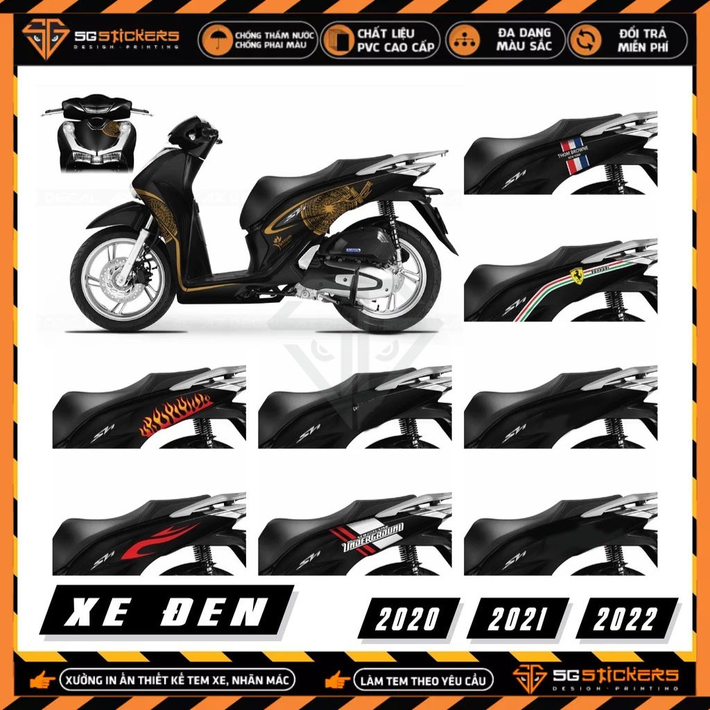 Tem Xe SH Đen Đời 2020 - 2021 - 2022 Đẹp | Team Decal Rời Dán Xe Máy SH 125i 150i Dễ Dán Bền Màu