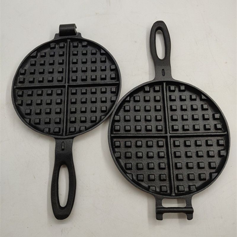 Chảo Waffle Sắt Đúc Tròn Lưới Khuôn Làm Bánh Waffle Không Bọc Không Dính Sắt Đúc Ép Tay