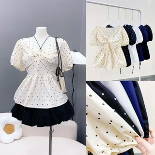  Áo Babydoll Bigsize Nữ Tay Bồng Form Rộng Họa Tiết Chấm Bi Trơn Dễ Thương A289 