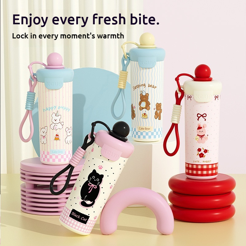 Bình giữ nhiệt cute Pipjoy,cốc giữ nhiệt có ống hút 600ml,ly giữ nhiệt dễ thương inox 316,bình giữ n