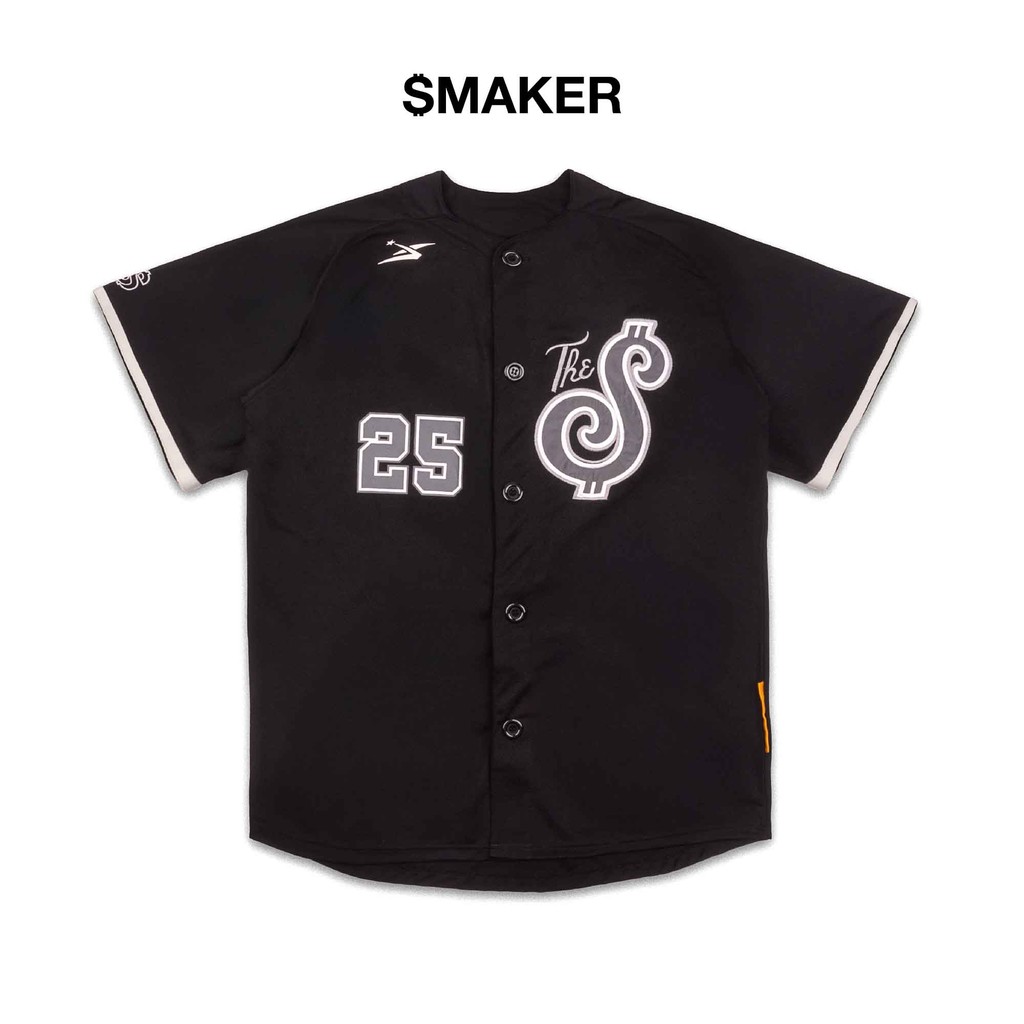 [SMAKER] Áo sơ mi không cổ bóng chày đen - THE $ BASEBALL JERSEY IN BLACK