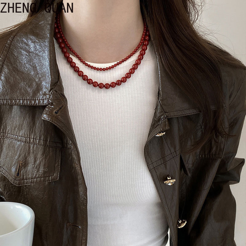 Vòng cổ ngọc trai thủy tinh Angola màu đỏ với đá cườm