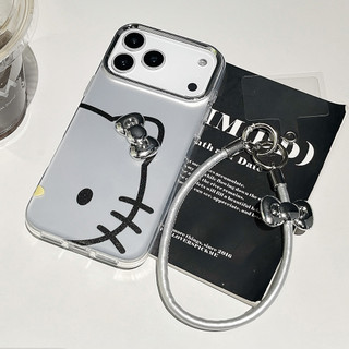  3D Bowknot Kitty Dây Mạ Bạc Acrylic Ốp Lưng Điện Thoại iPhone 17 Pro Max 16 15 14 13 Vỏ Bảo Vệ Chống Sốc 