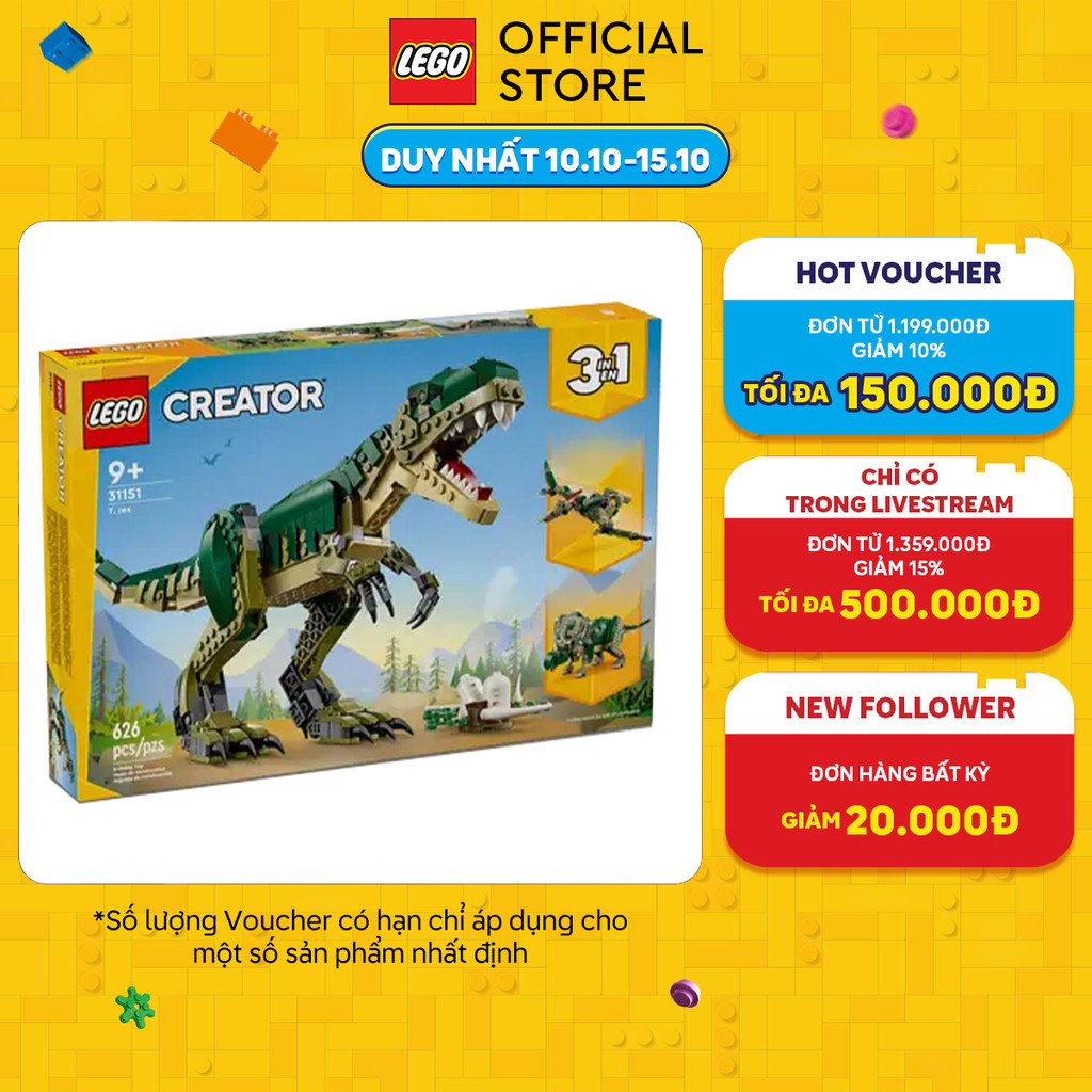 LEGO CREATOR 31151 Đồ Chơi Lắp Ráp Mô Hình Khủng Long T.Rex (626 chi tiết)