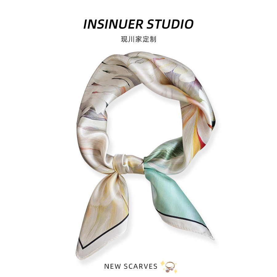 INSINUER {Ishihara Satomi} Khăn quàng cổ vuông nhỏ bằng lụa Begonia Khăn quàng cổ phù hợp cho mẹ
