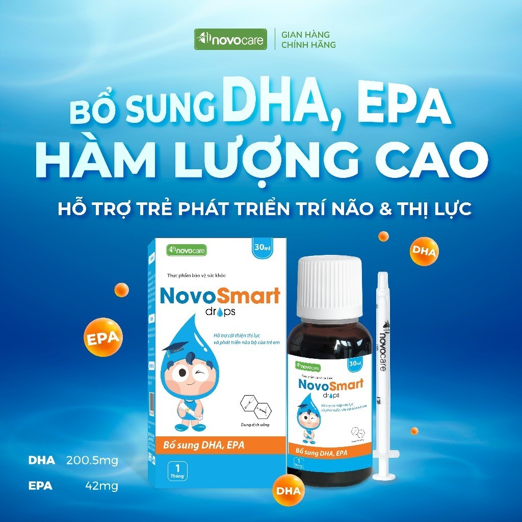 DHA cho bé Novocare Novosmart DHA nhỏ giọt, không tanh, hỗ trợ phát triển trí não