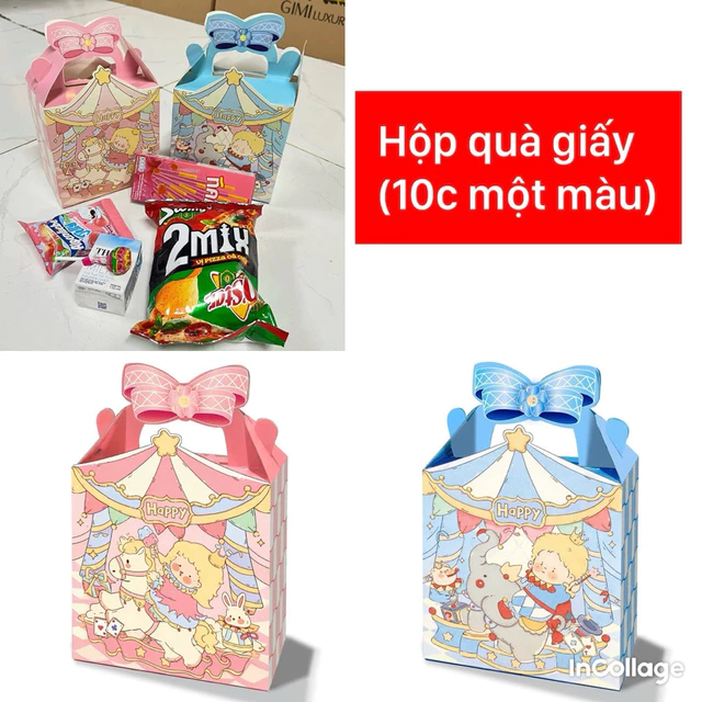Set 10c - Hộp LÂU ĐÀI đựng bánh kẹo Hộp Đựng Quà cho bé yêu, hộp quà giấy sinh nhật